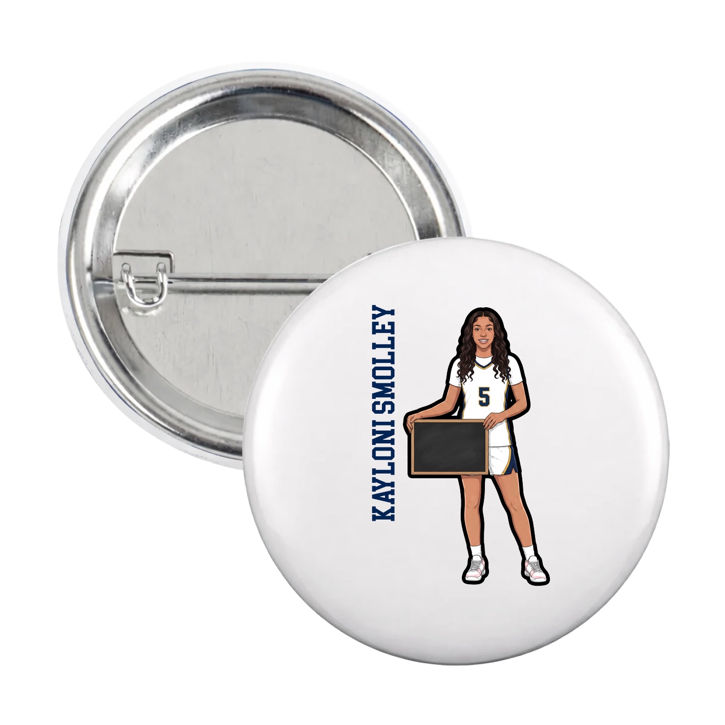Game Day Button — Name Vertical in White