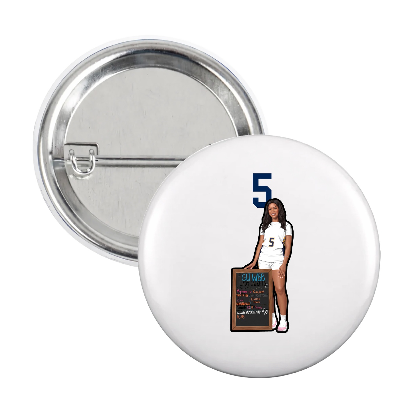 Game Day Button — Number Top in White