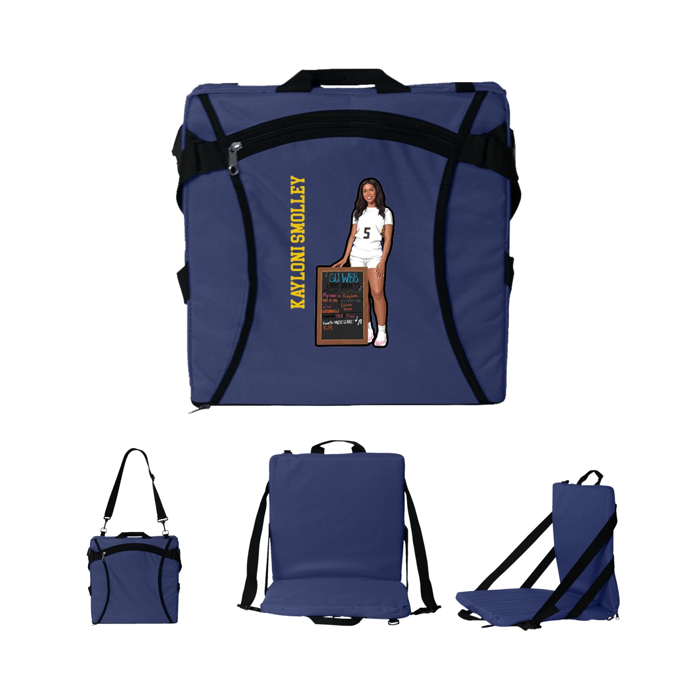 Folding Stadium Seat — Name Vertical in Navy