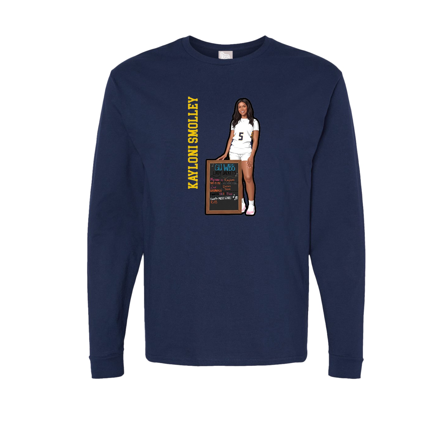 Long Sleeve Tee — Name Vertical in Navy