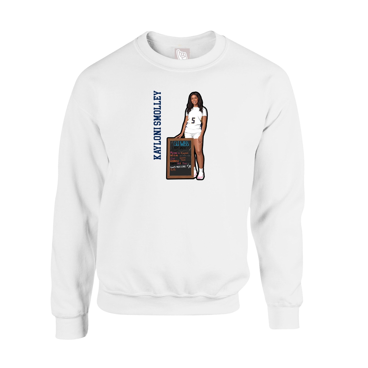 Fleece Crew — Name Vertical in White