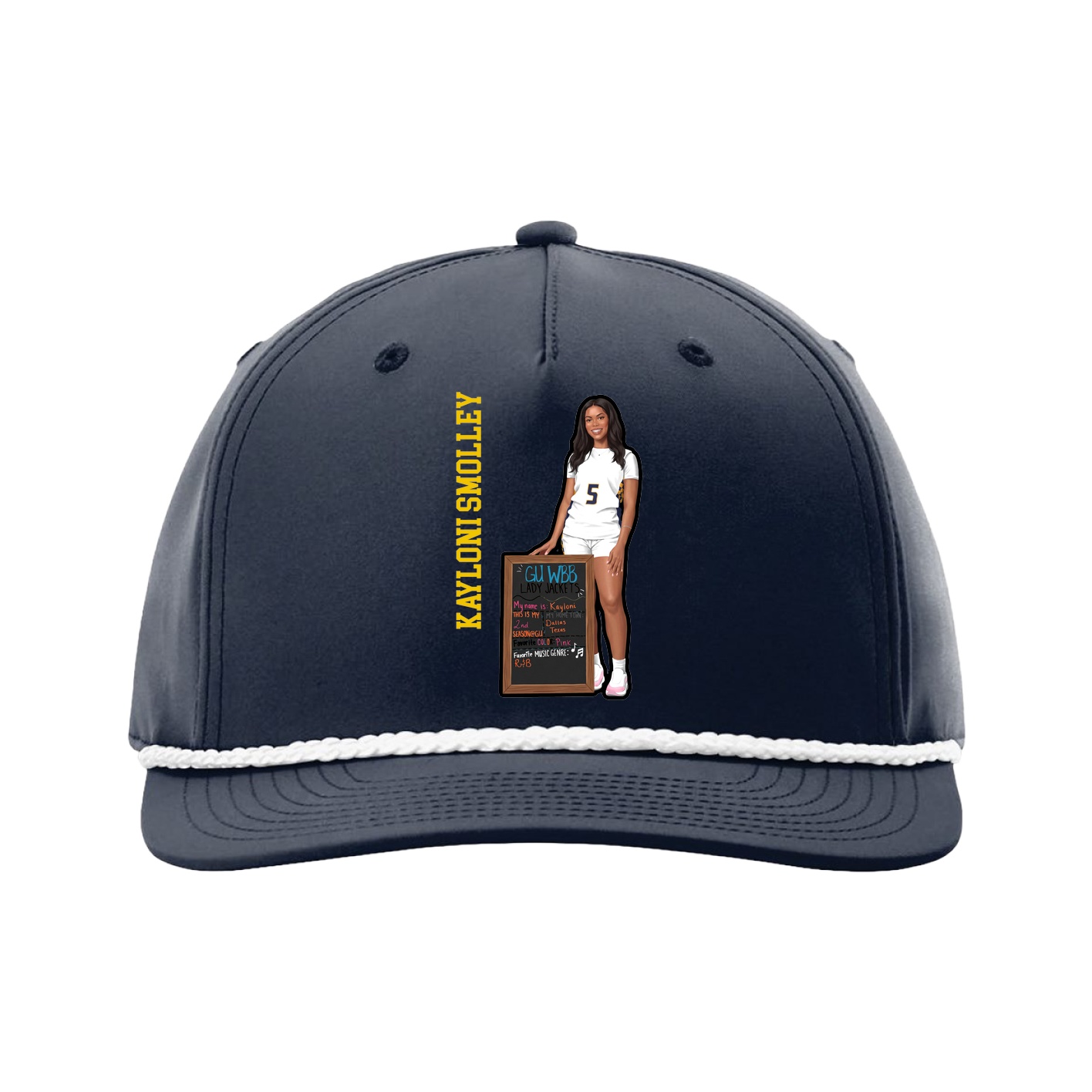 Five-Panel Classic Rope Cap — Name Vertical in Navy