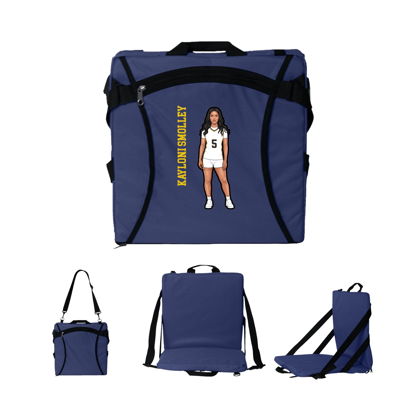 Folding Stadium Seat — Name Vertical in Navy
