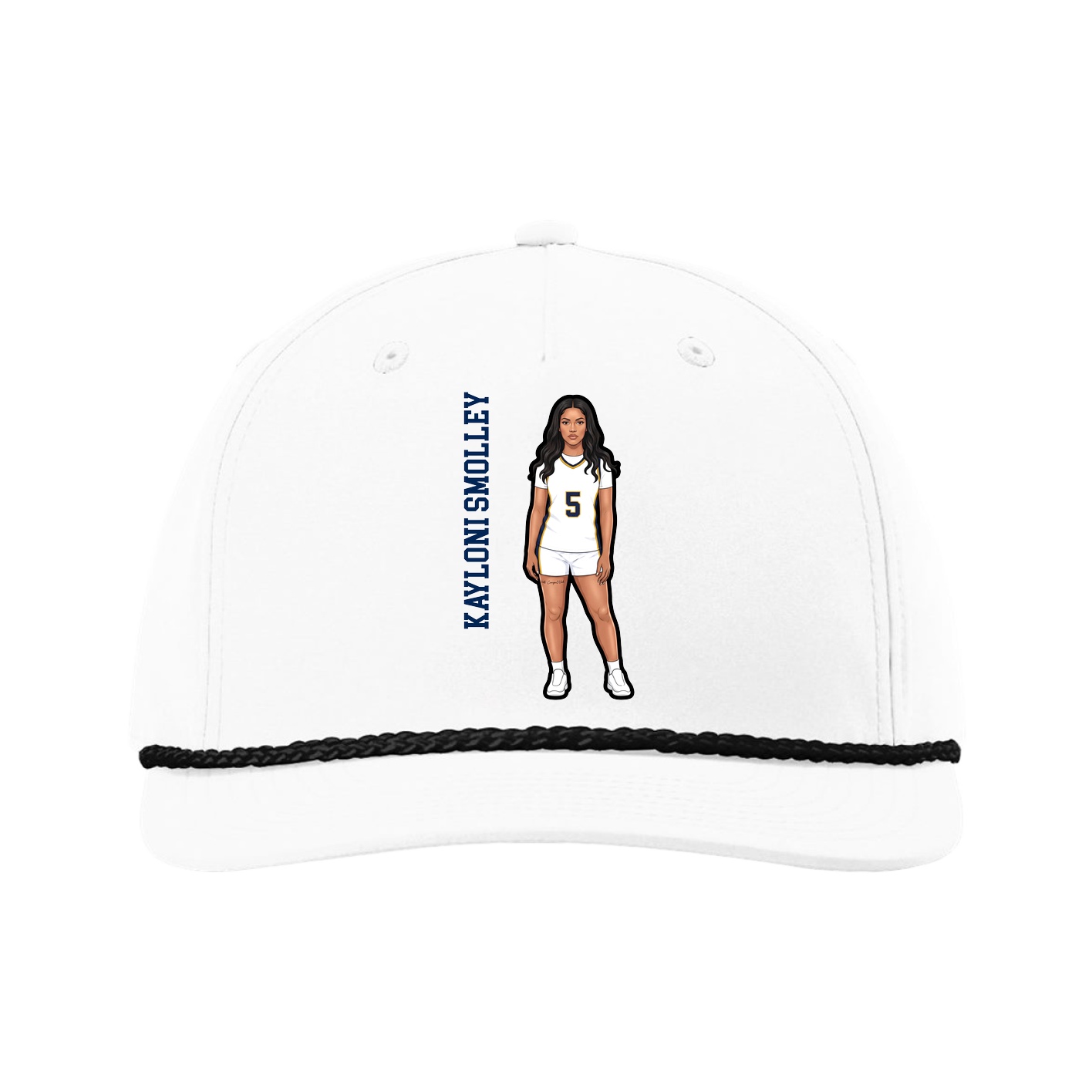 Five-Panel Classic Rope Cap — Name Vertical in White