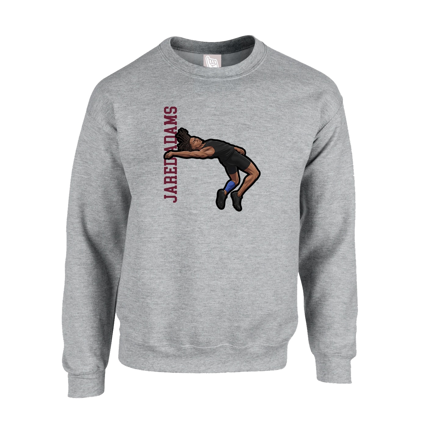 Fleece Crew — Name Vertical in Grey