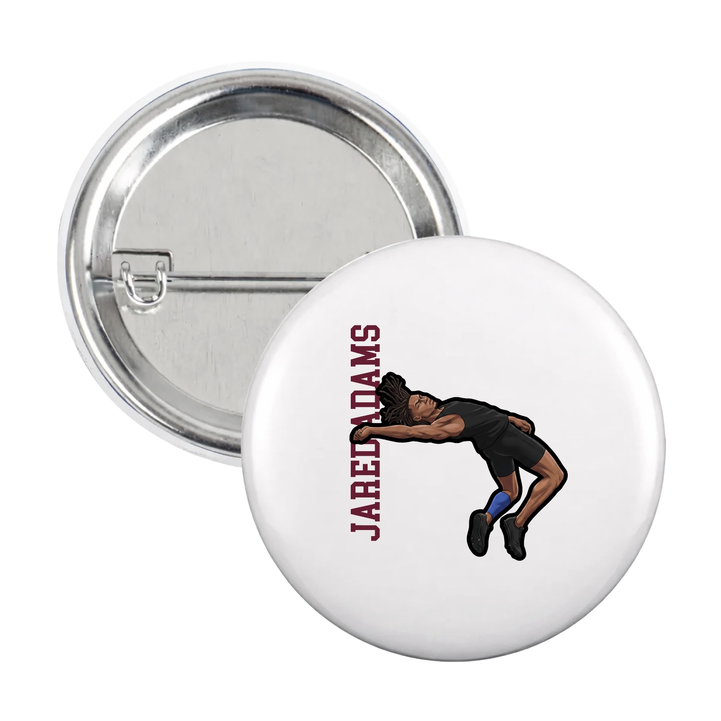 Game Day Button — Name Vertical in White