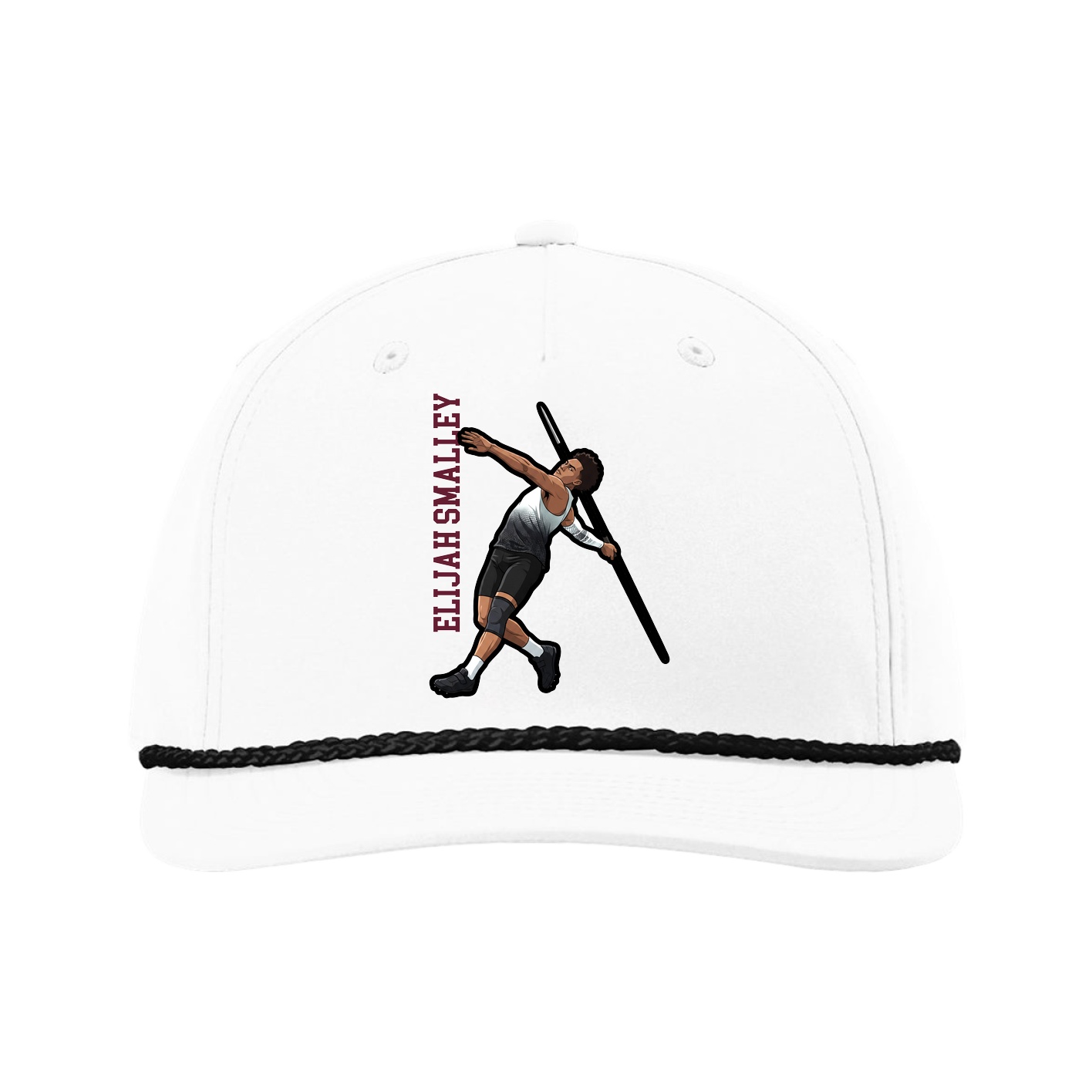 Five-Panel Classic Rope Cap — Name Vertical in White