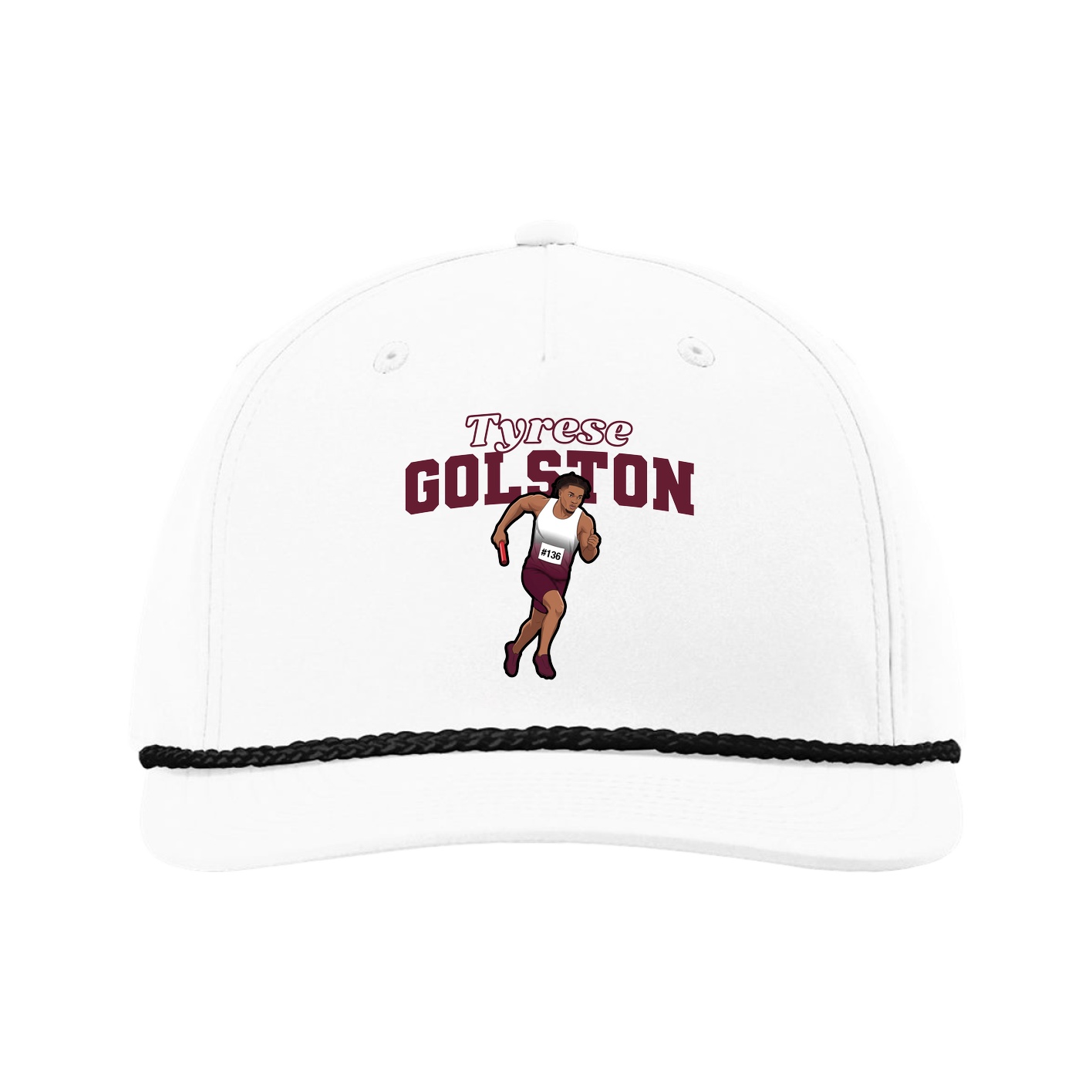Five-Panel Classic Rope Cap — Name Arch in White
