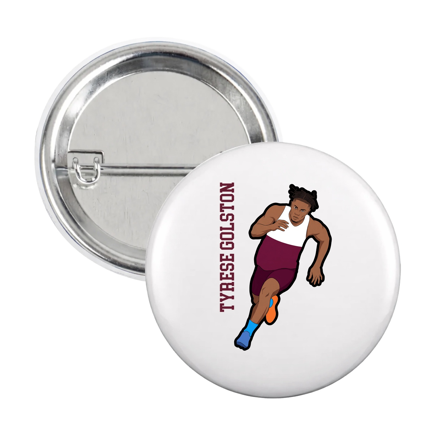 Game Day Button — Name Vertical in White