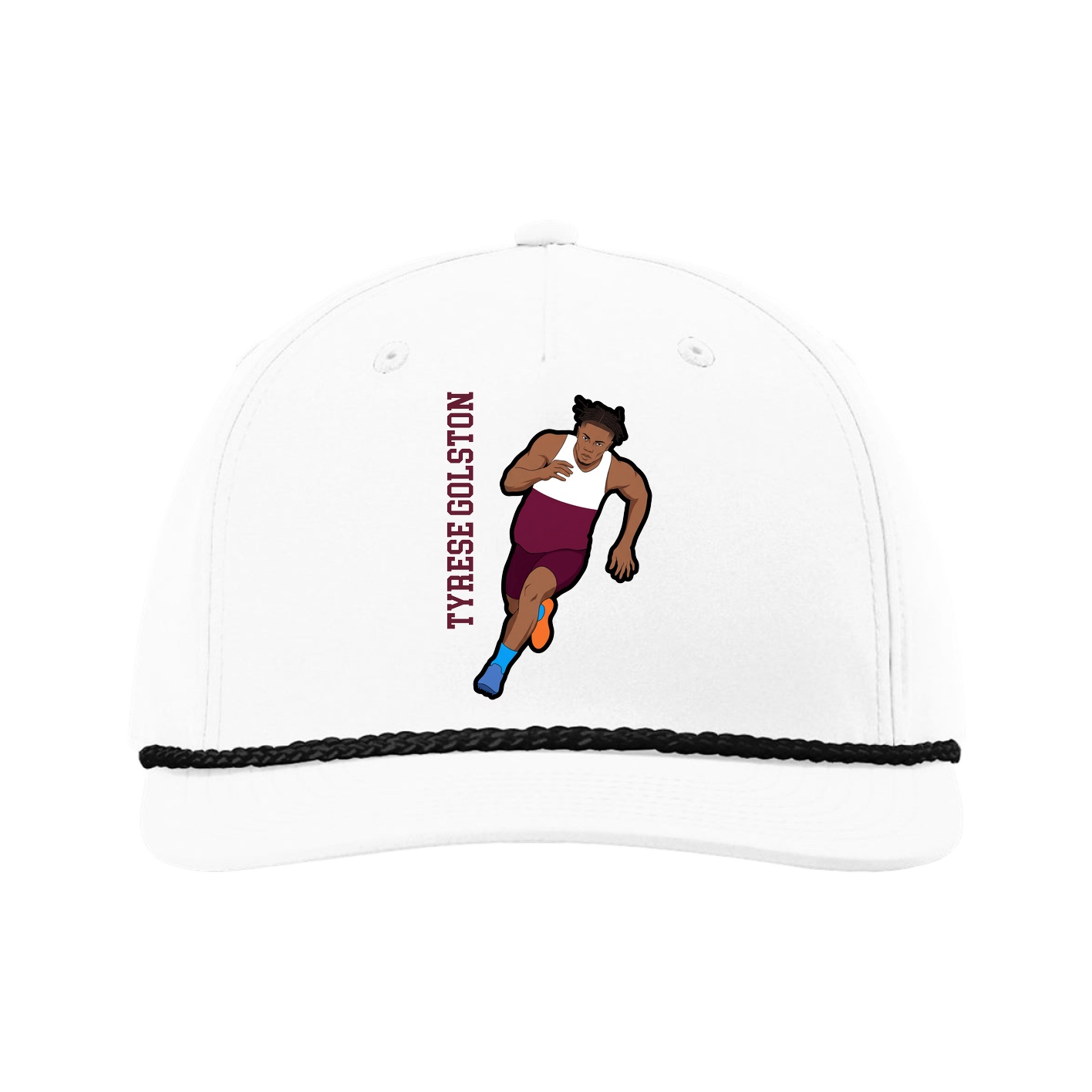 Five-Panel Classic Rope Cap — Name Vertical in White