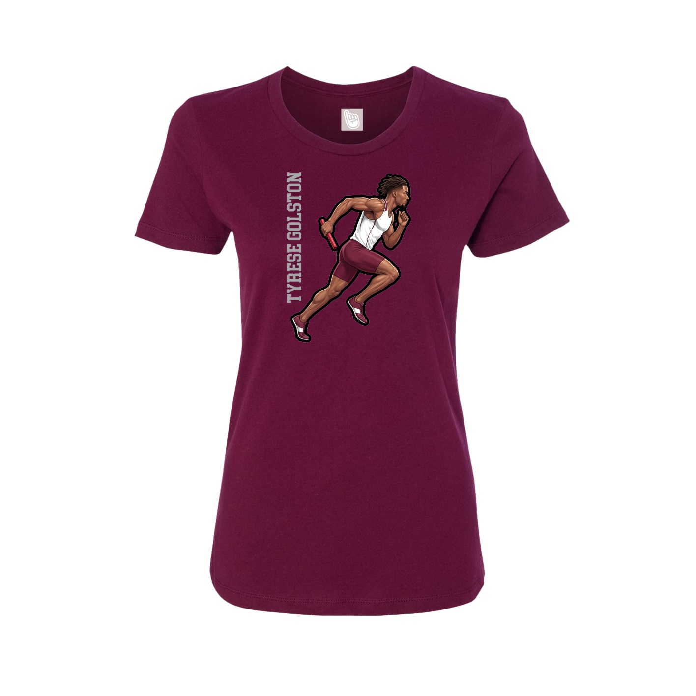 Fitted Women's Tee — Name Vertical in Maroon