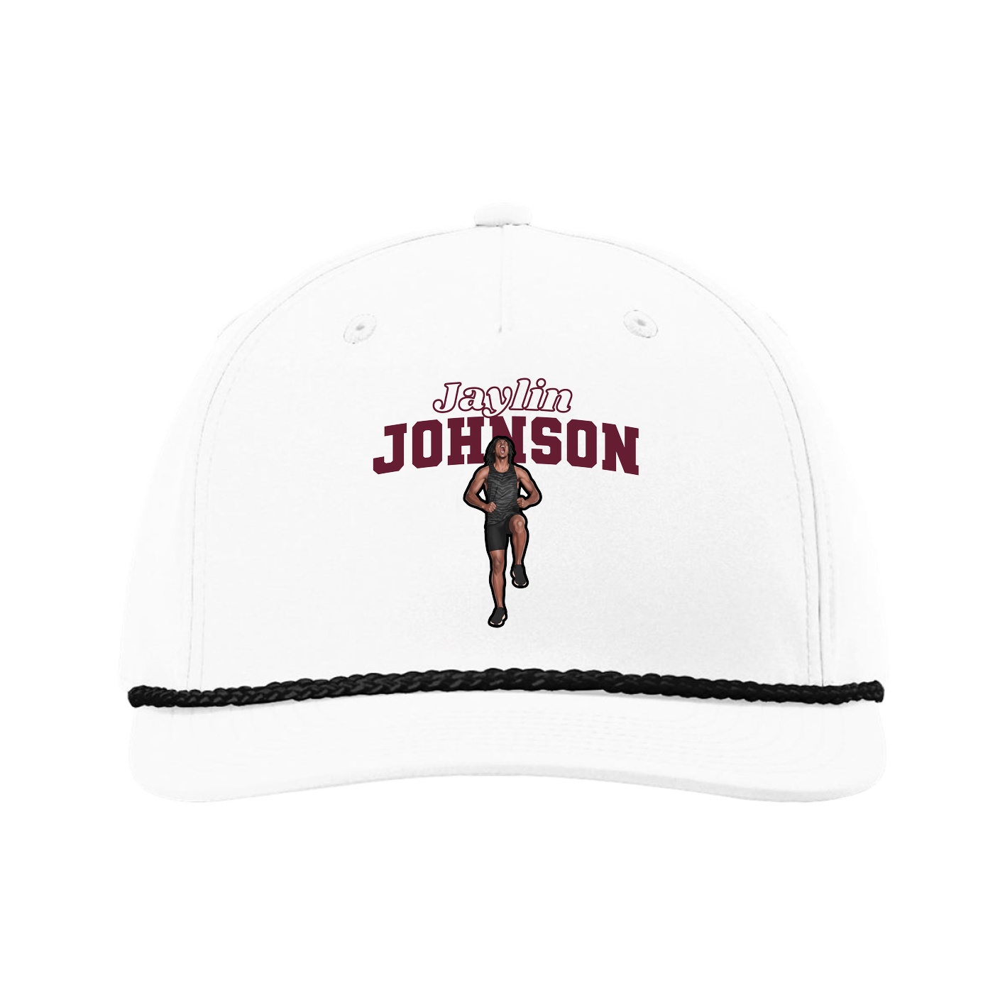 Five-Panel Classic Rope Cap — Name Arch in White