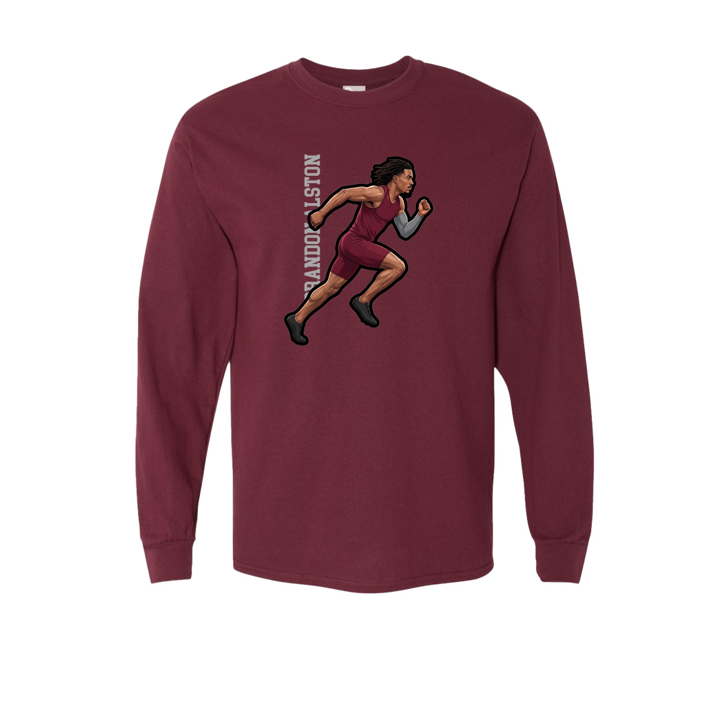 Long Sleeve Tee — Name Vertical in Maroon
