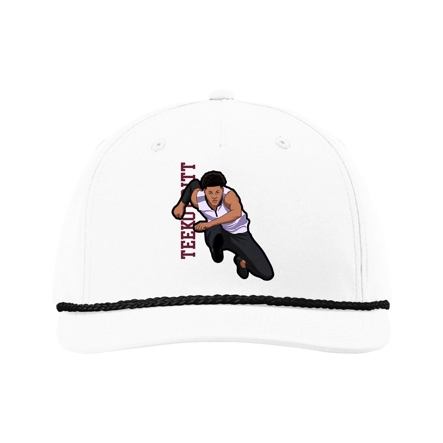 Five-Panel Classic Rope Cap — Name Vertical in White