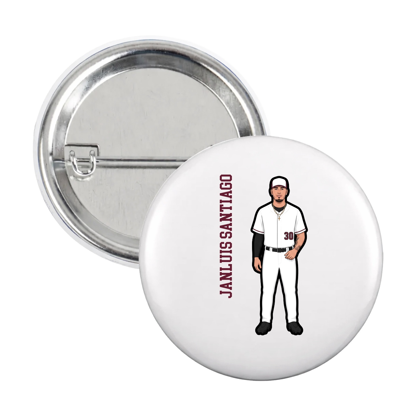 Game Day Button — Name Vertical in White