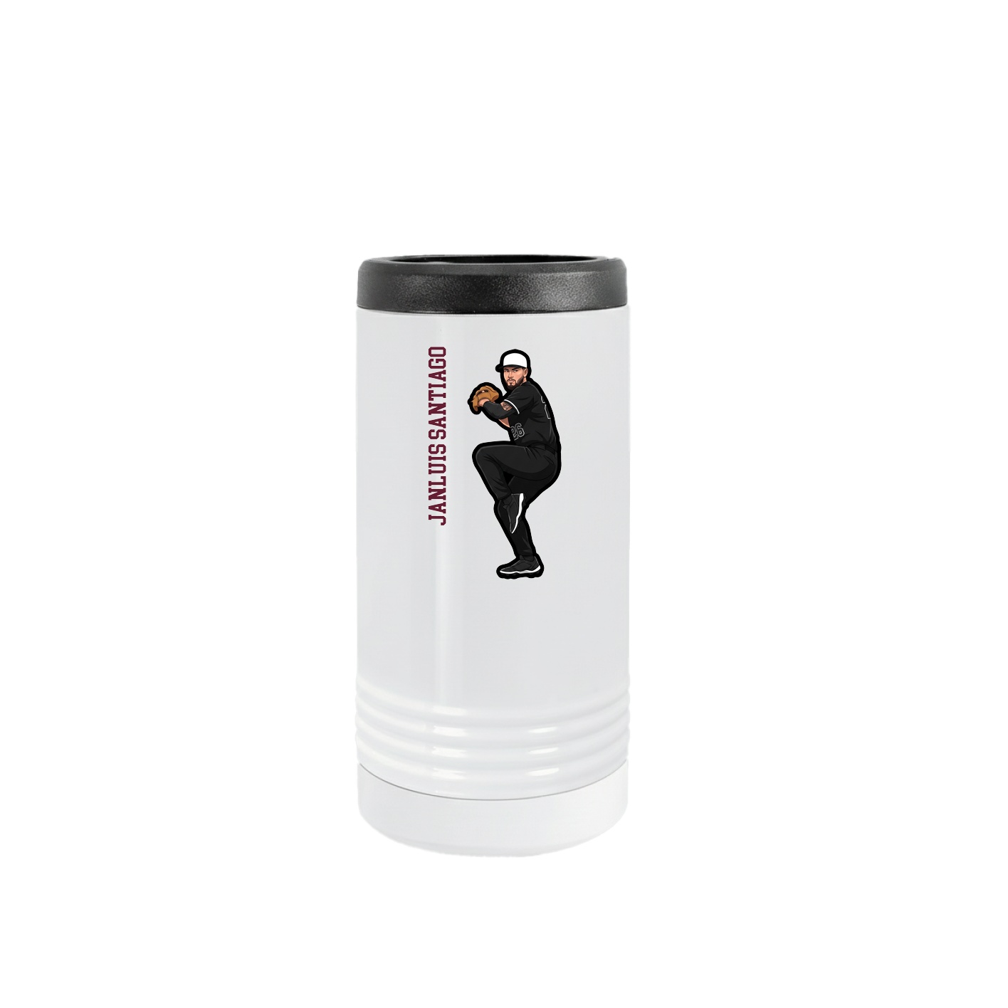 Slim Beverage Holder — Name Vertical in White