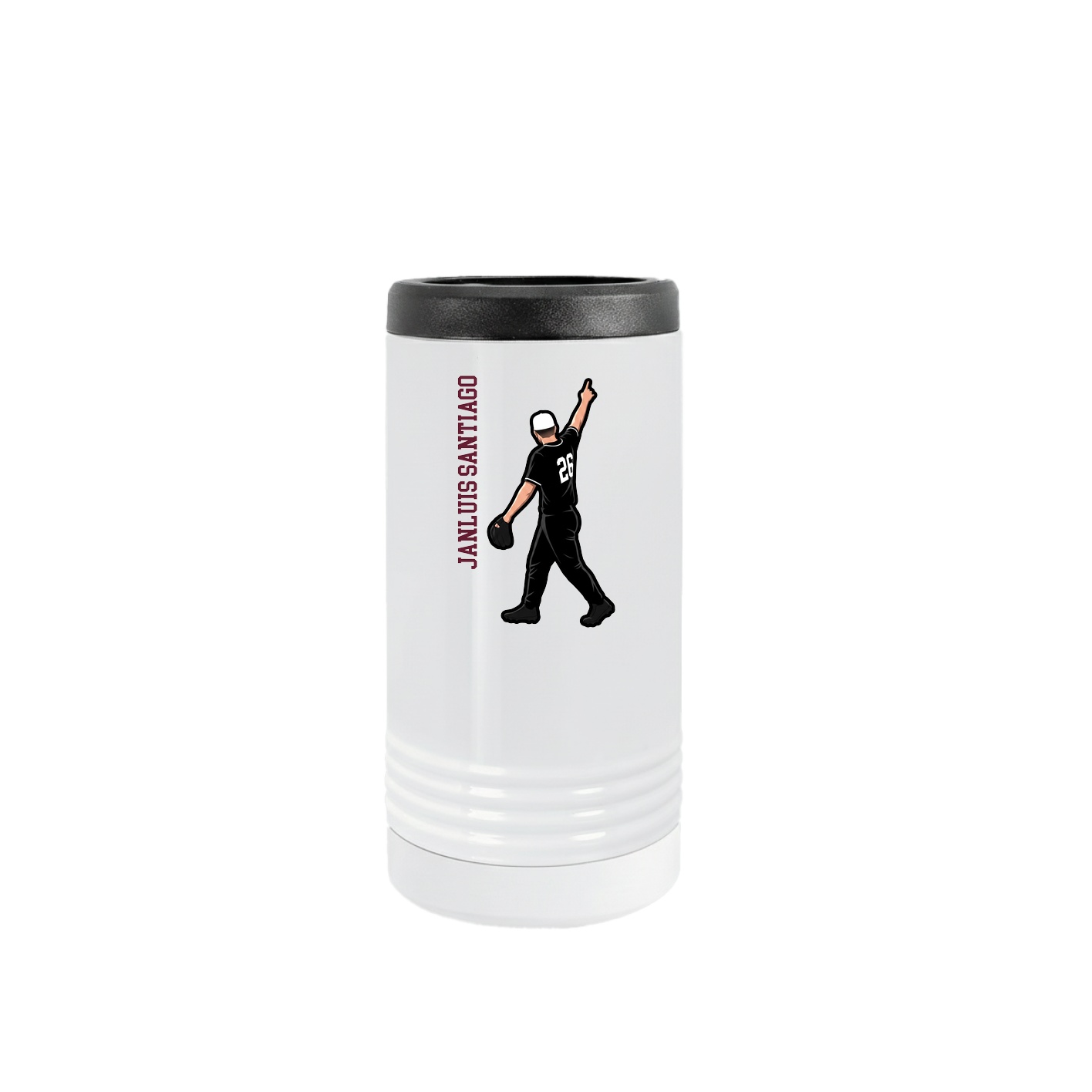 Slim Beverage Holder — Name Vertical in White