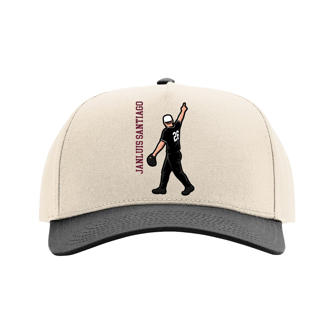 Full Fabric Five-Panel Champ Cap — Name Vertical in Cream/Black