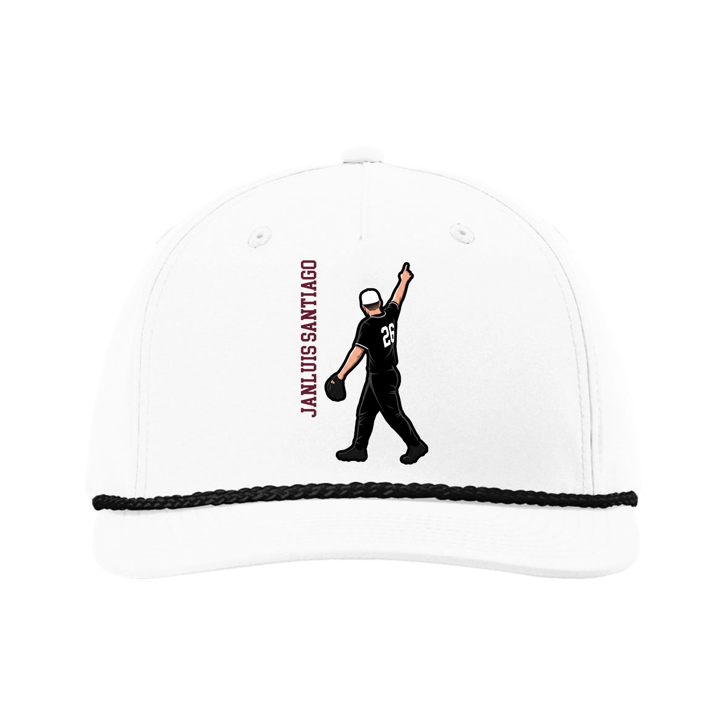 Five-Panel Classic Rope Cap — Name Vertical in White
