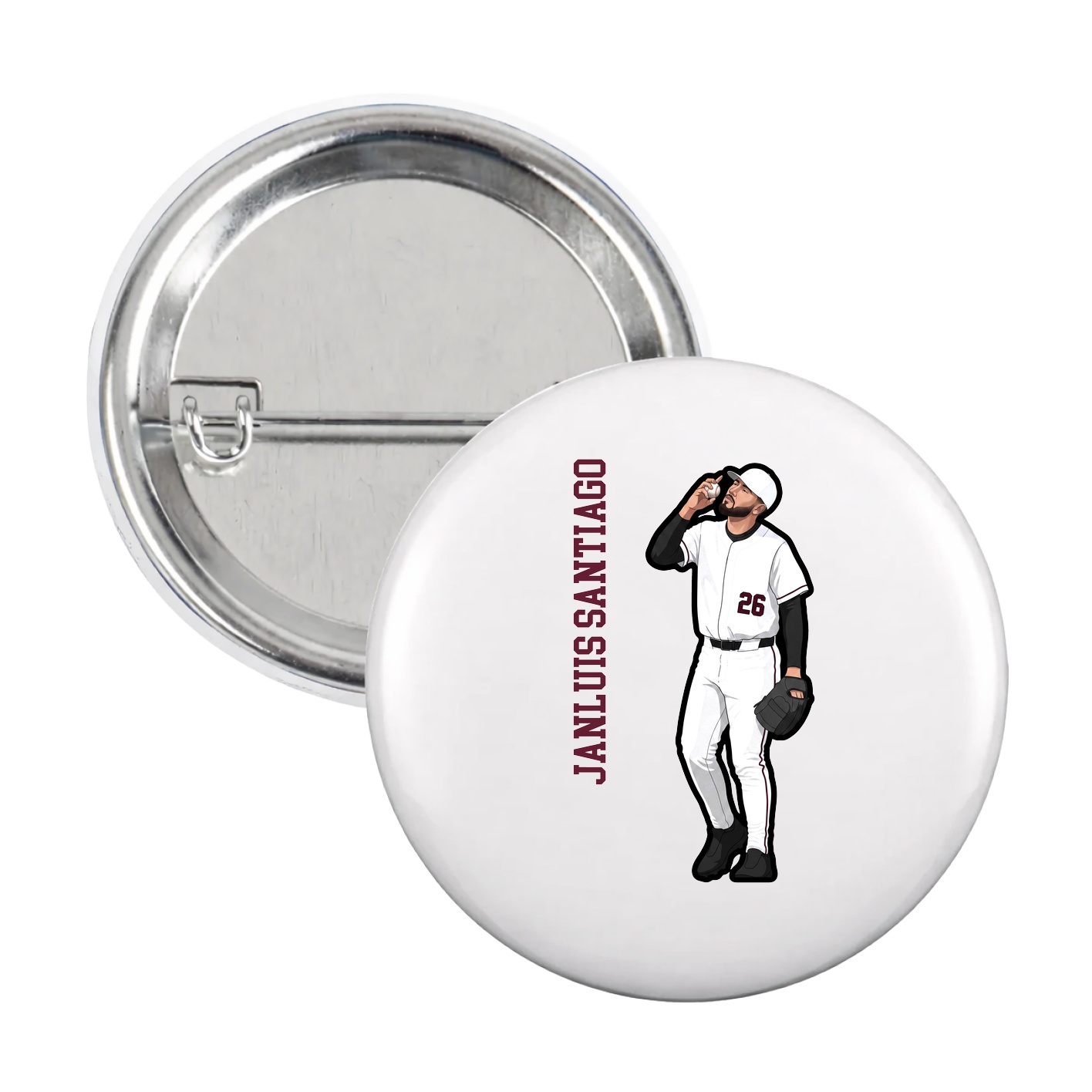 Game Day Button — Name Vertical in White