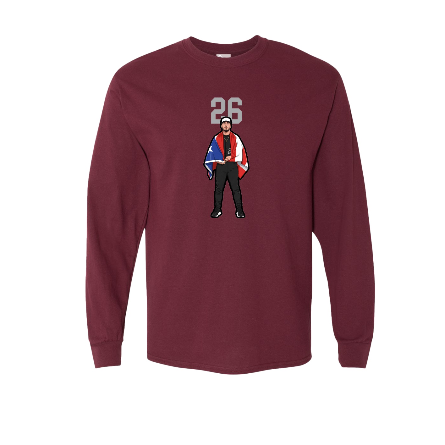 Long Sleeve Tee — Number Top in Maroon