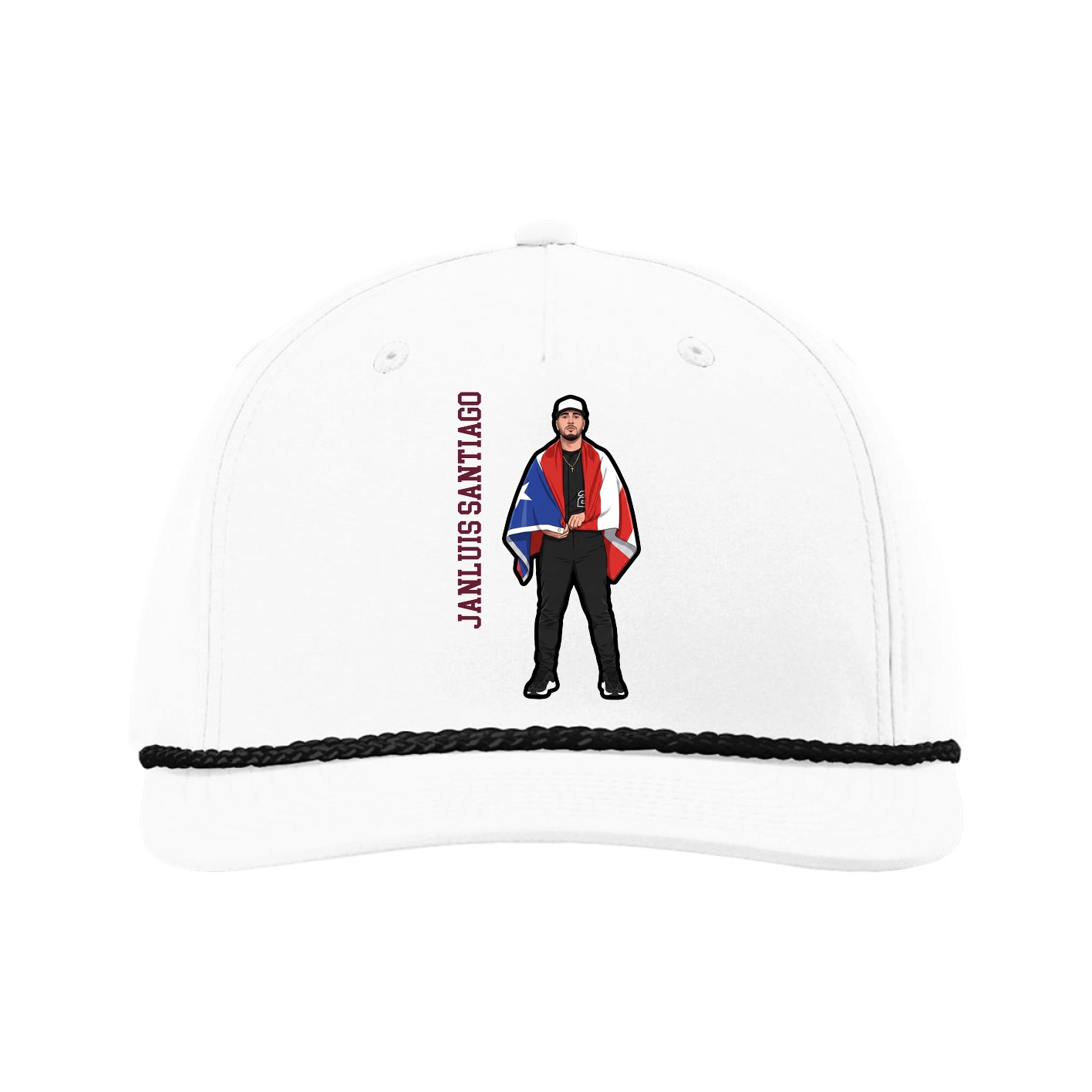 Five-Panel Classic Rope Cap — Name Vertical in White