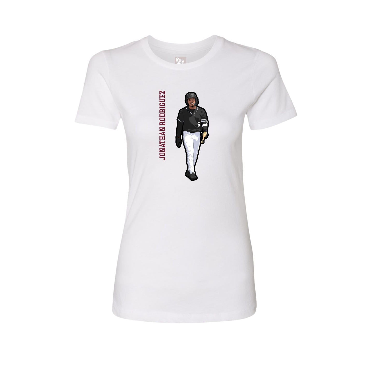 Fitted Women's Tee — Name Vertical in White