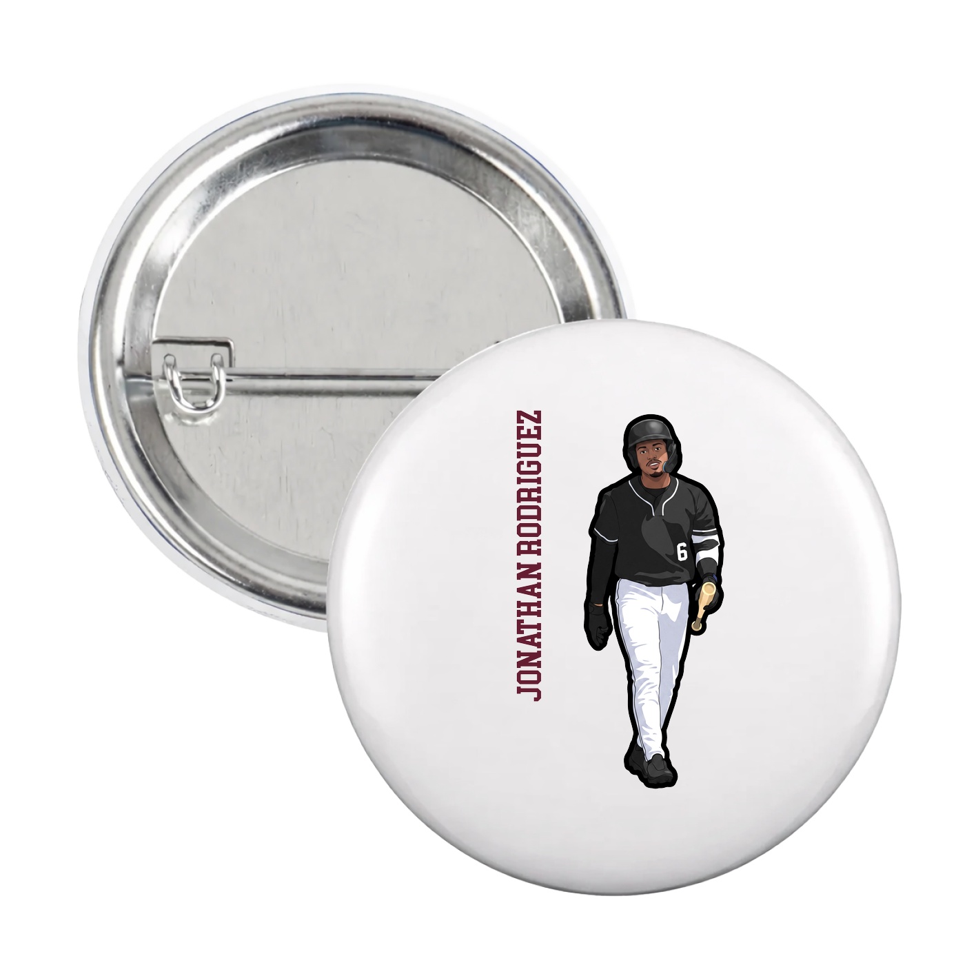 Game Day Button — Name Vertical in White