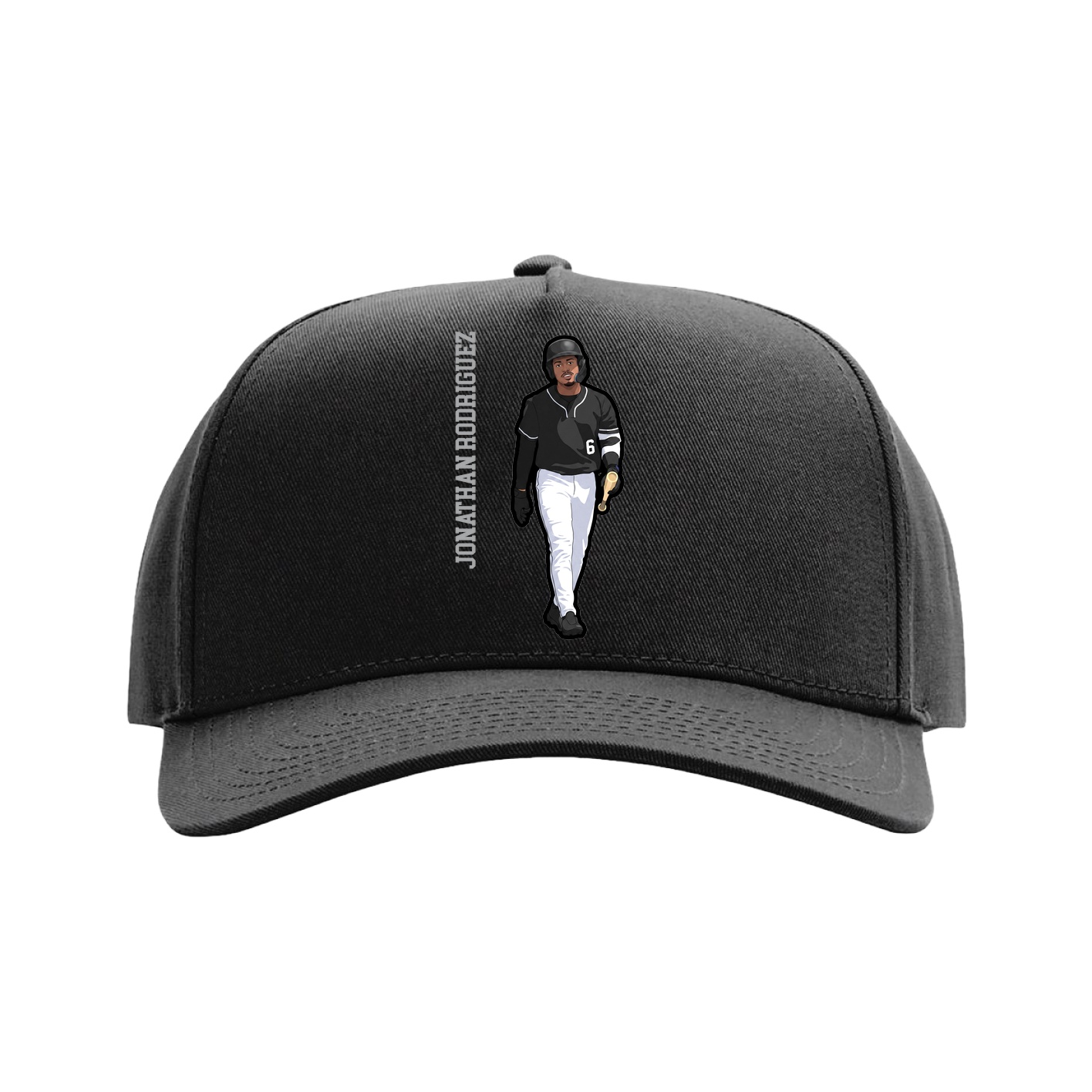 Full Fabric Five-Panel Champ Cap — Name Vertical in Black