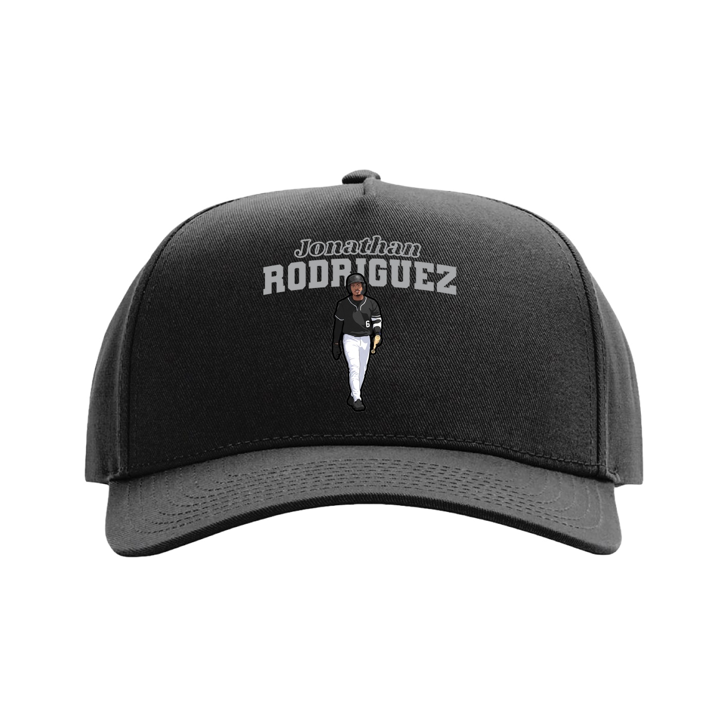 Full Fabric Five-Panel Champ Cap — Name Arch in Black
