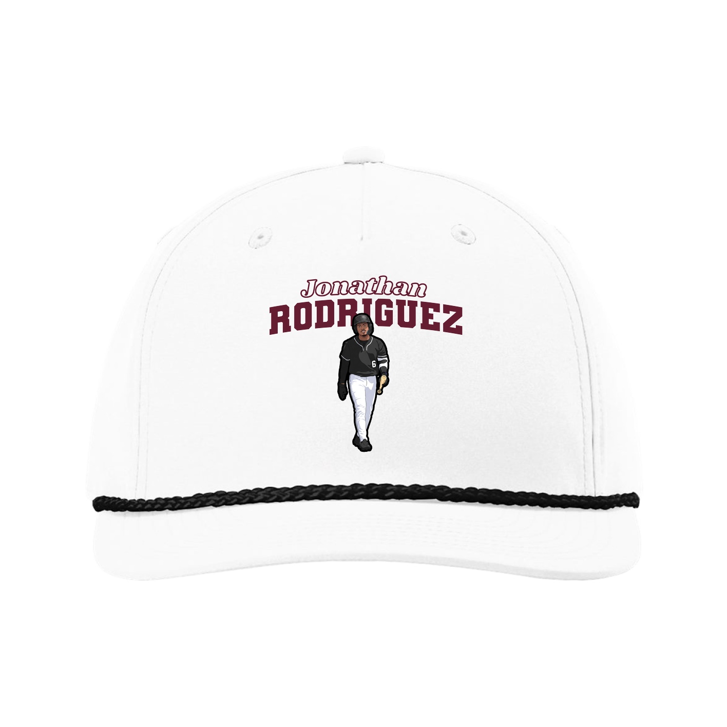 Five-Panel Classic Rope Cap — Name Arch in White