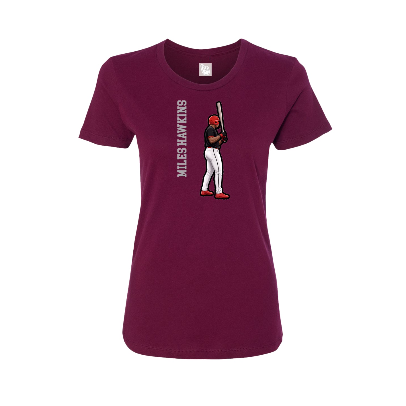 Fitted Women's Tee — Name Vertical in Maroon