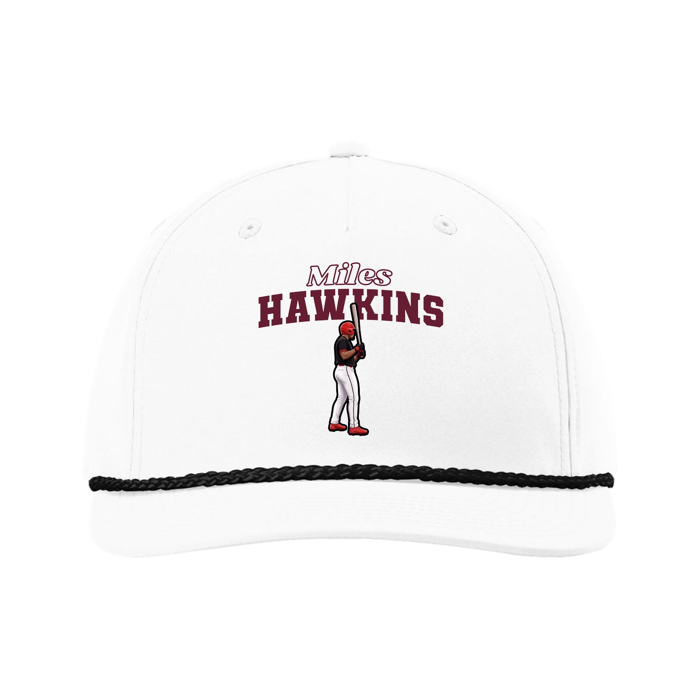 Five-Panel Classic Rope Cap — Name Arch in White