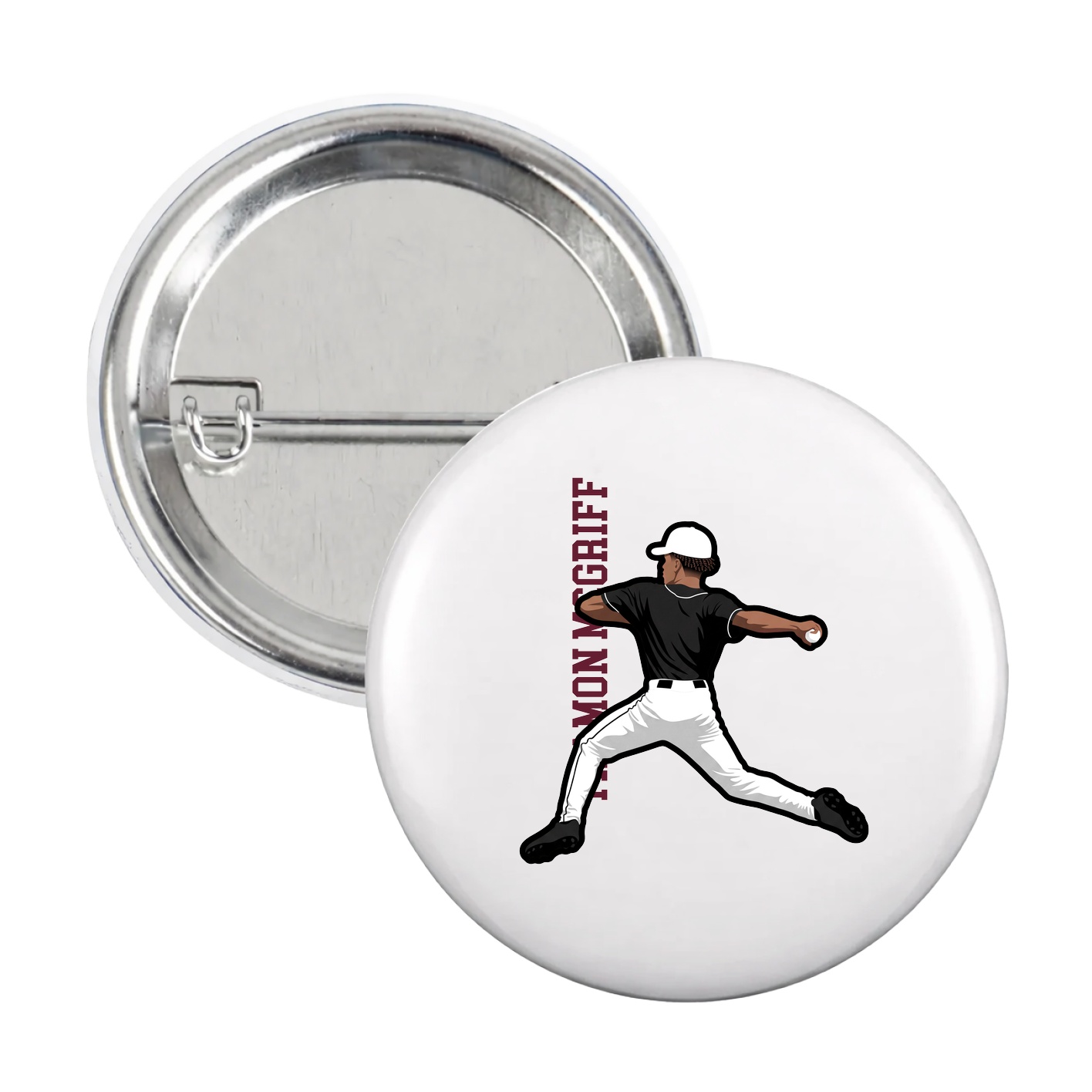 Game Day Button — Name Vertical in White