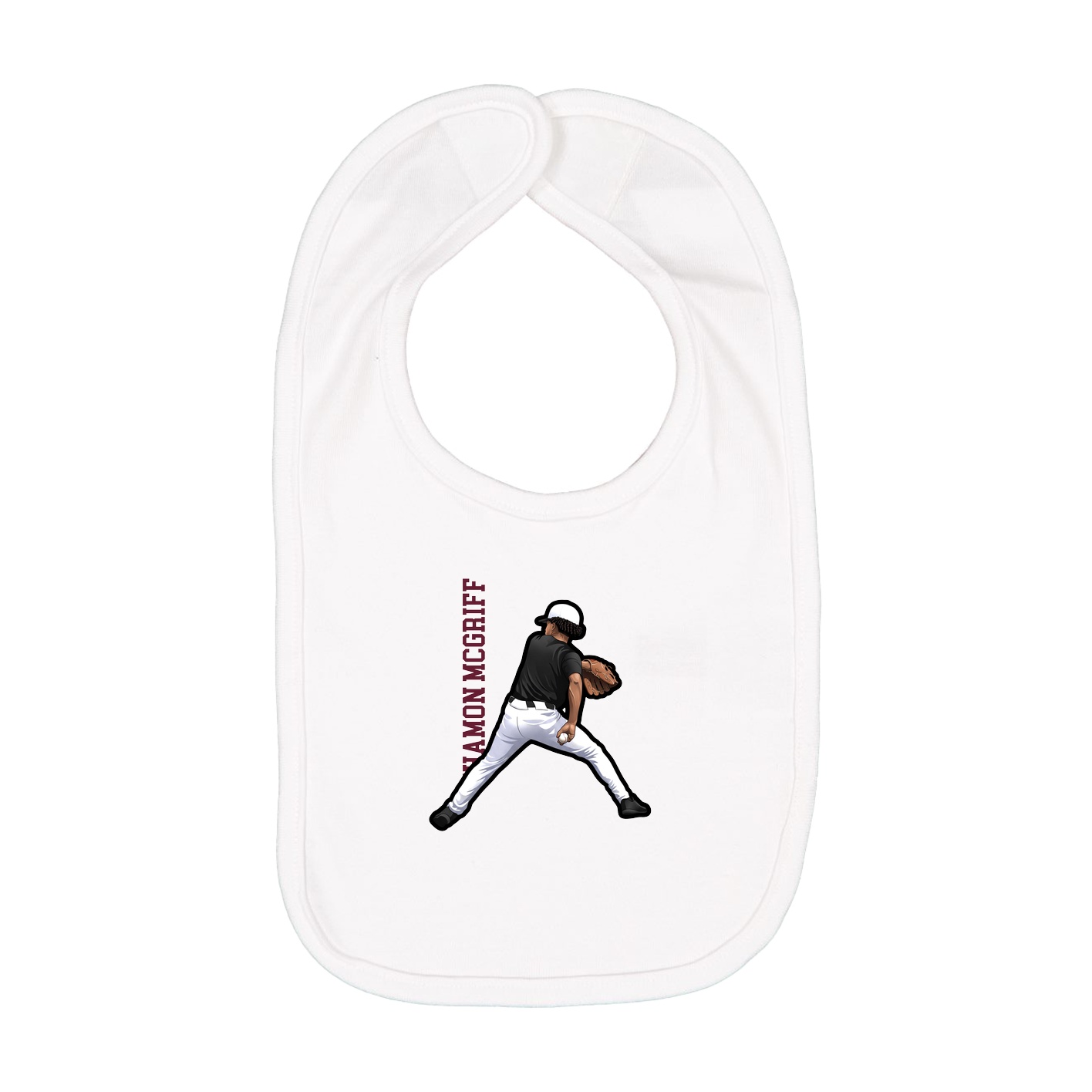 Infant Bib — Name Vertical in White