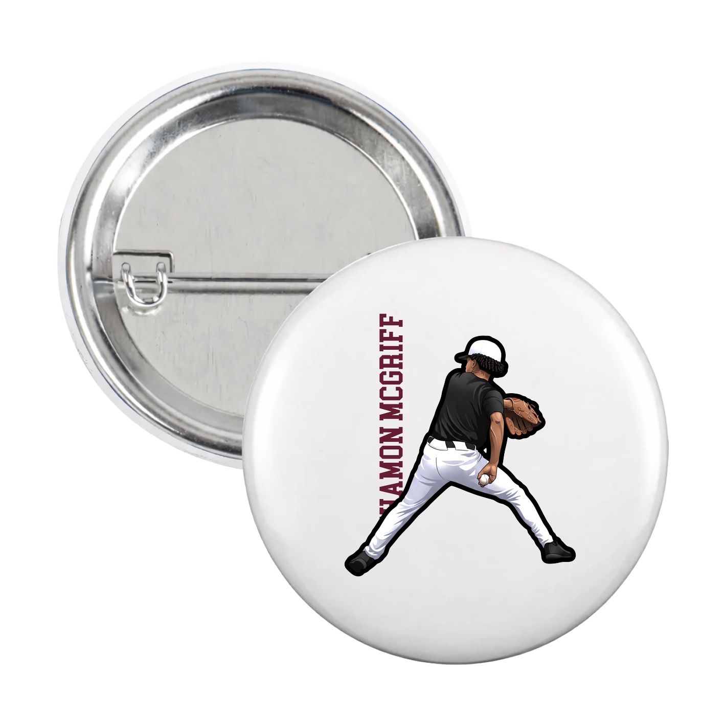 Game Day Button — Name Vertical in White