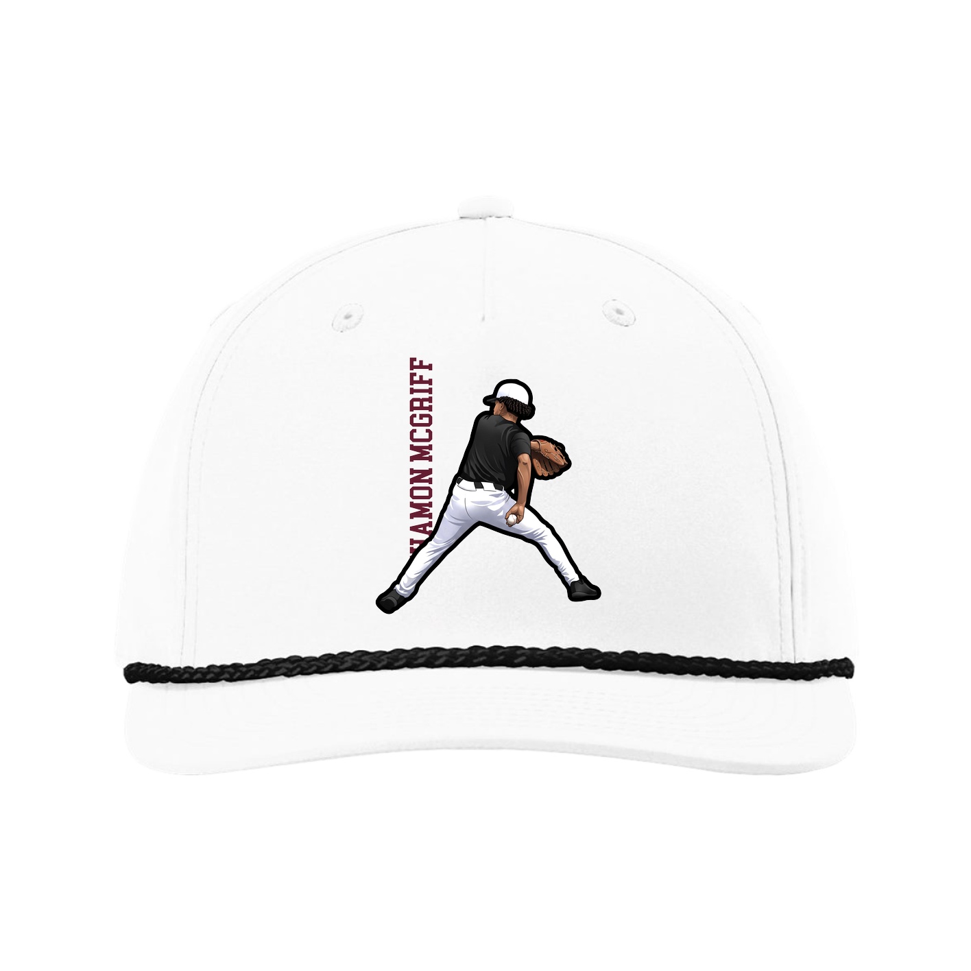 Five-Panel Classic Rope Cap — Name Vertical in White