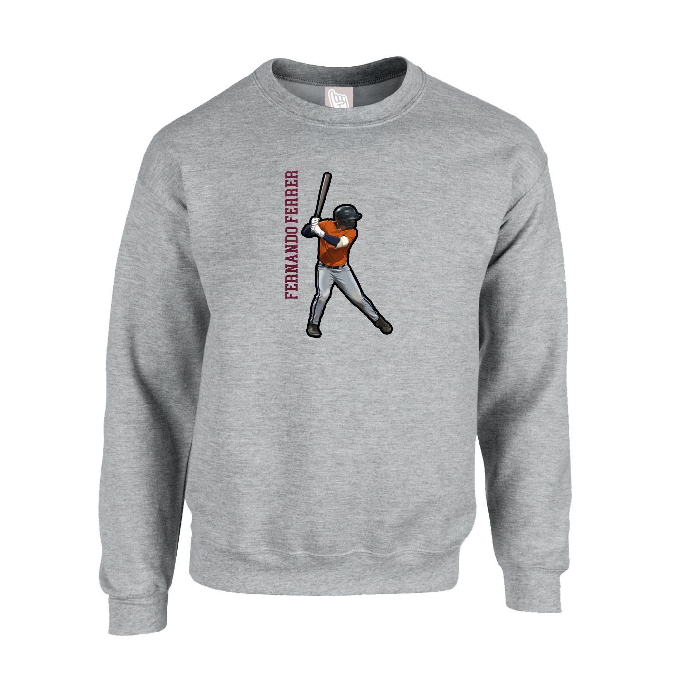 Fleece Crew — Name Vertical in Grey