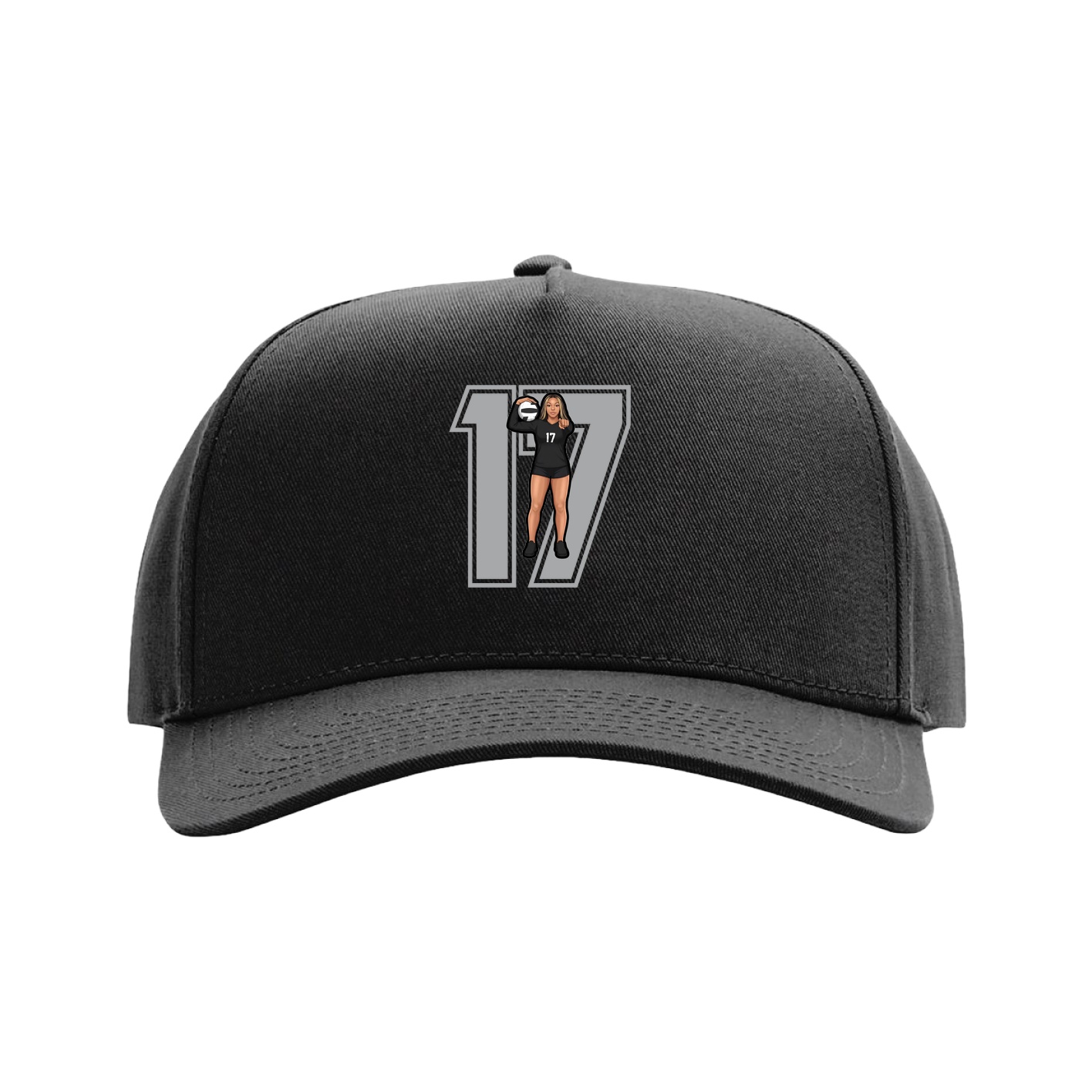 Full Fabric Five-Panel Champ Cap — Number in Black