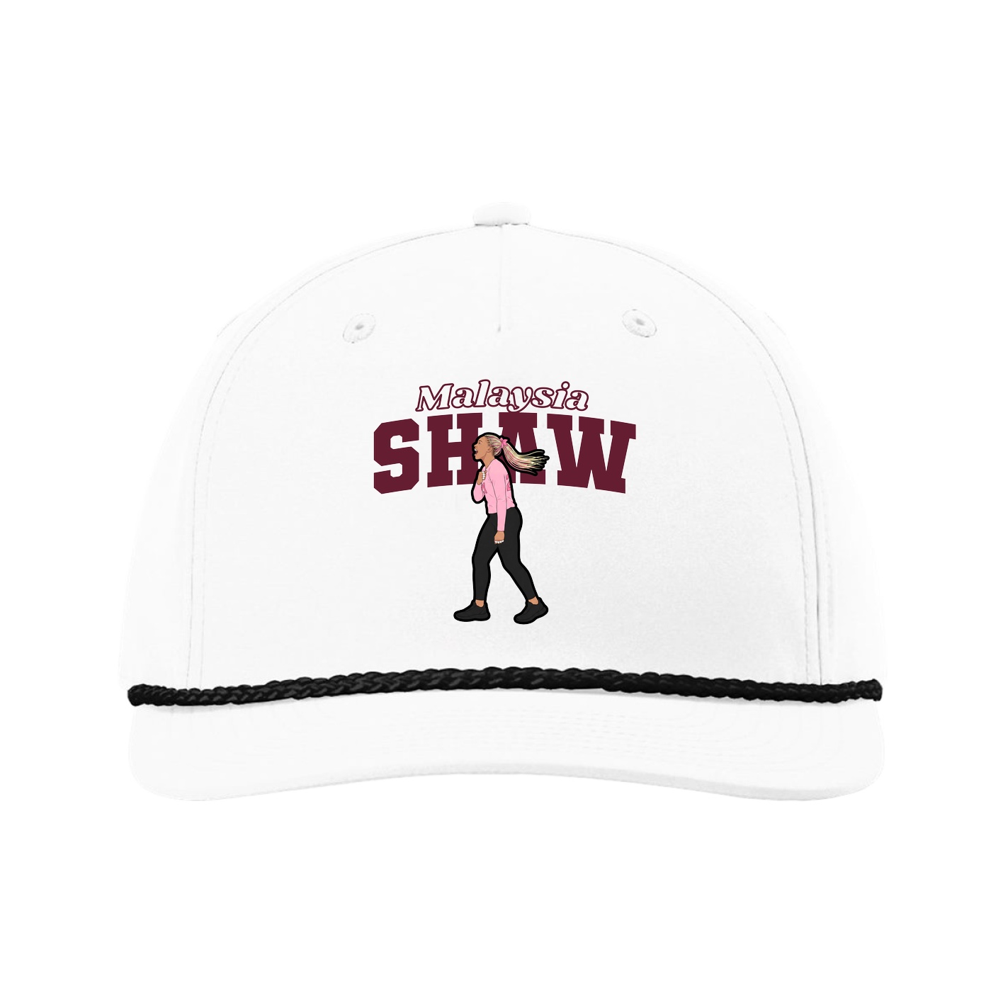 Five-Panel Classic Rope Cap — Name Arch in White