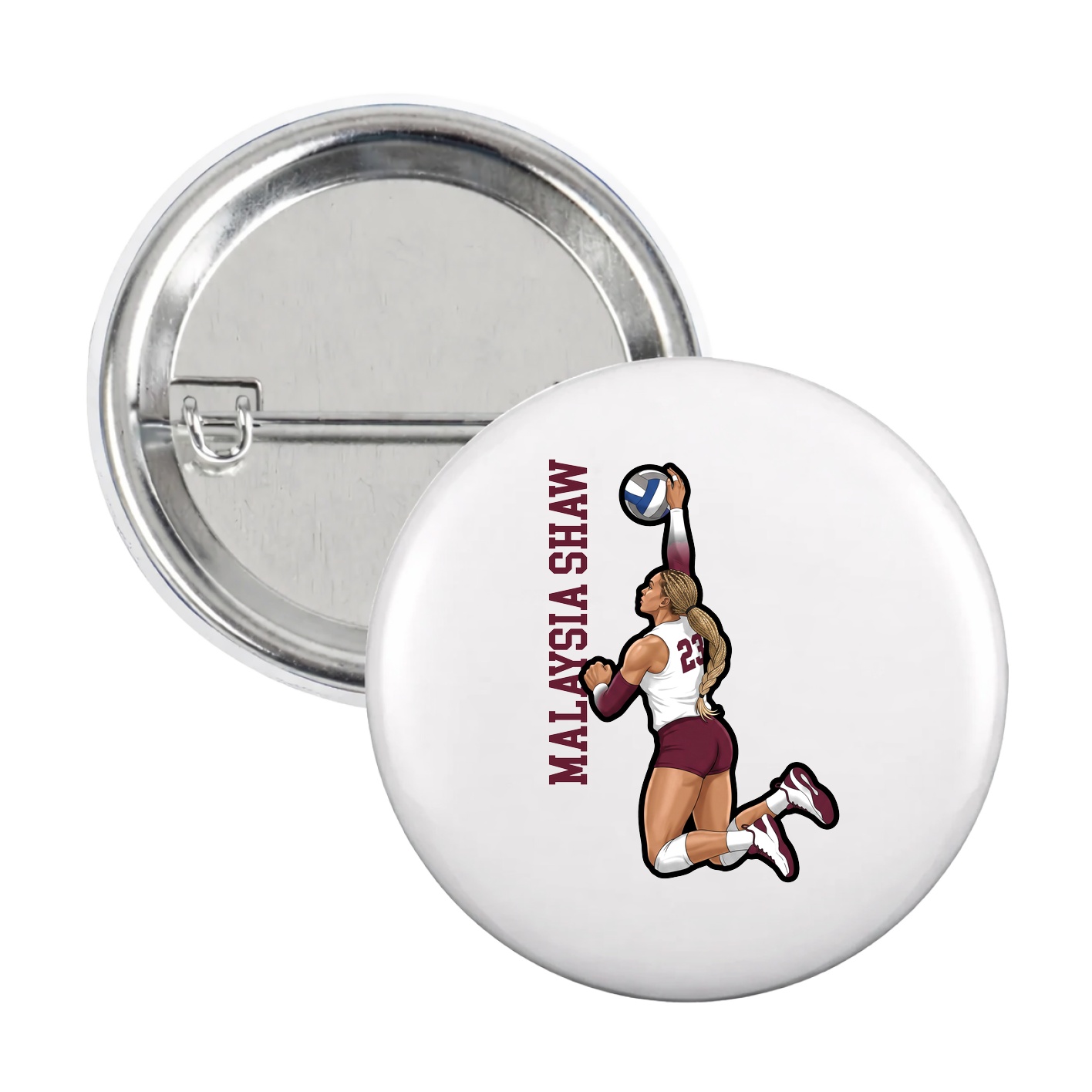 Game Day Button — Name Vertical in White