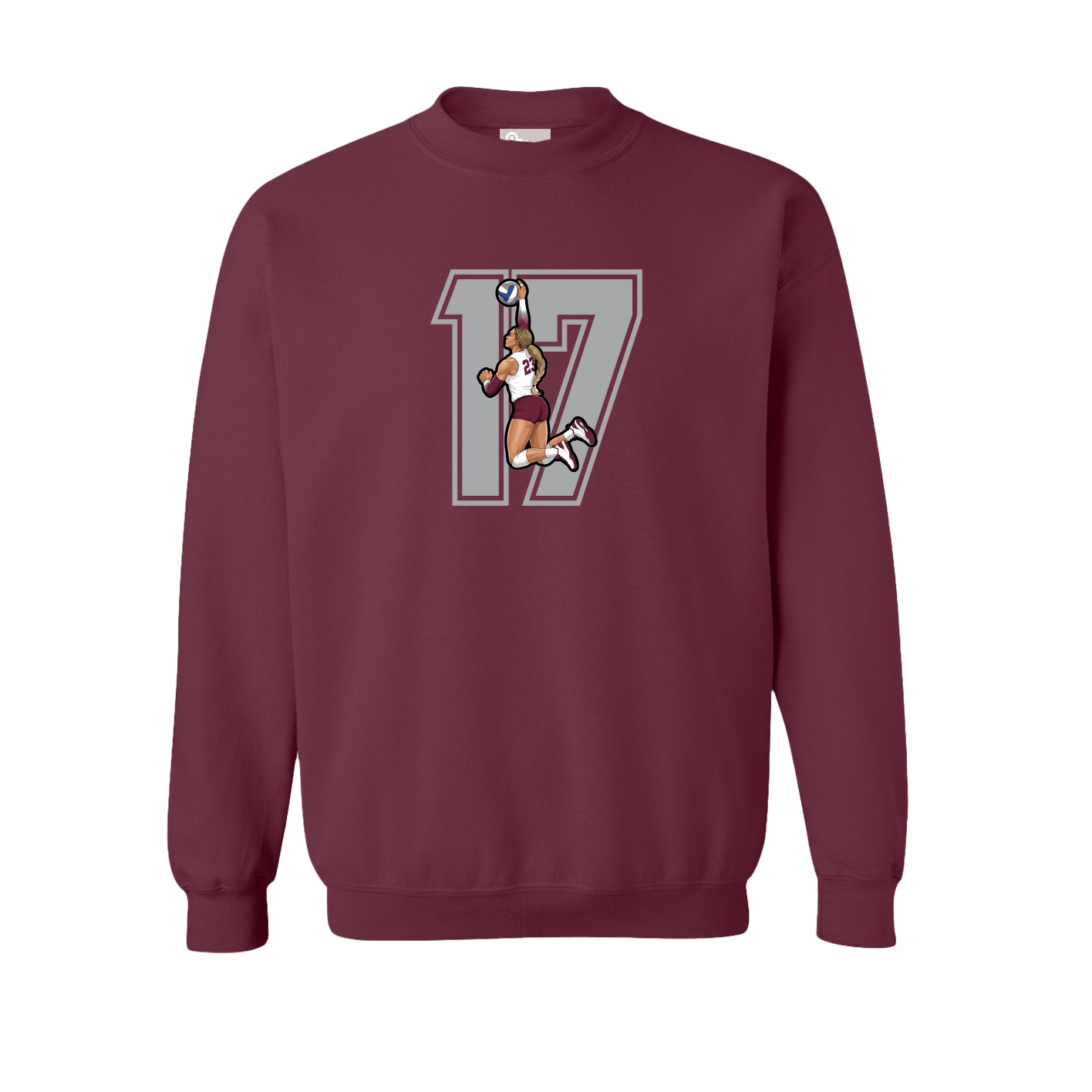 Fleece Crew — Number in Maroon