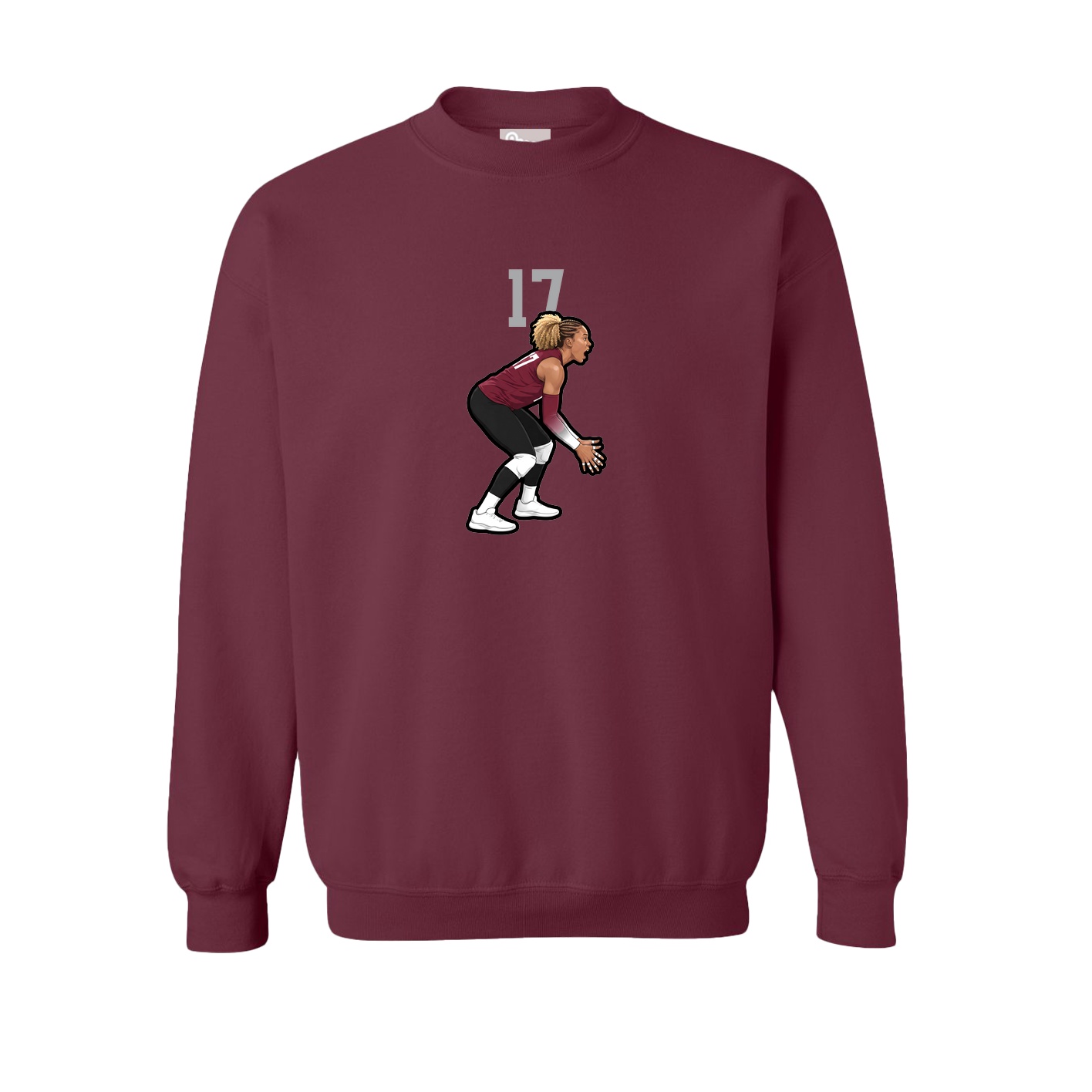 Fleece Crew — Number Top in Maroon