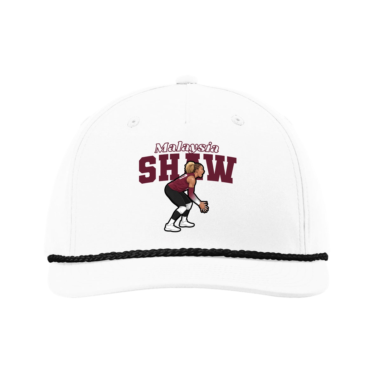 Five-Panel Classic Rope Cap — Name Arch in White