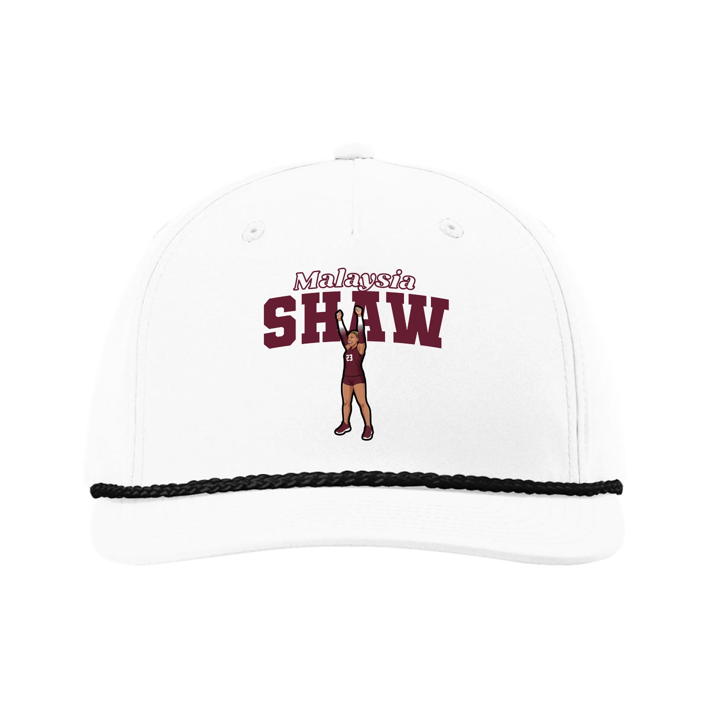 Five-Panel Classic Rope Cap — Name Arch in White