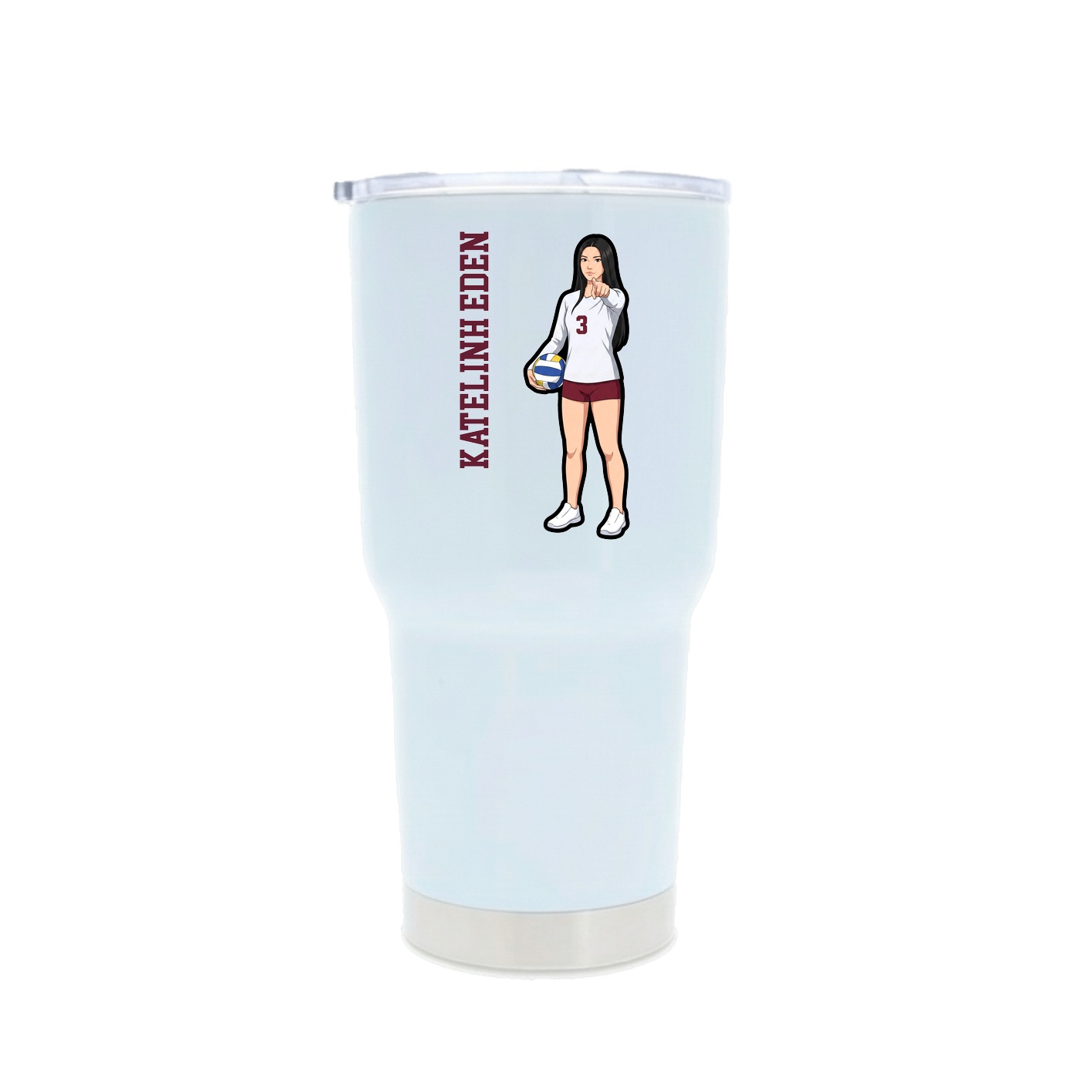 30oz Stainless Steel Tumbler — Name Vertical in White
