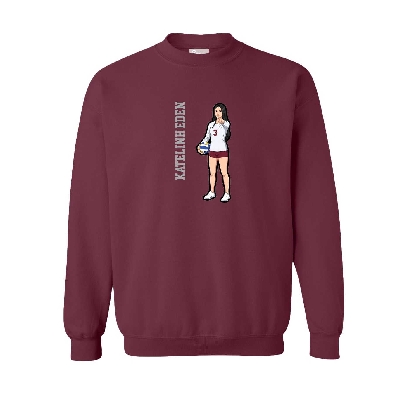 Fleece Crew — Name Vertical in Maroon