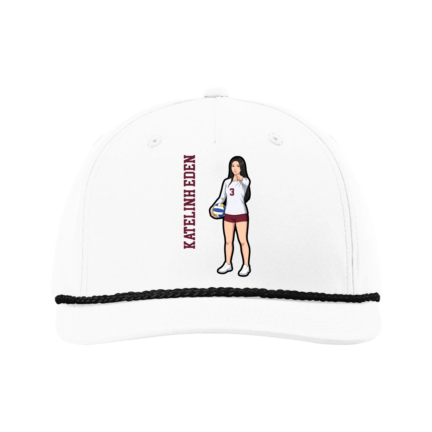 Five-Panel Classic Rope Cap — Name Vertical in White