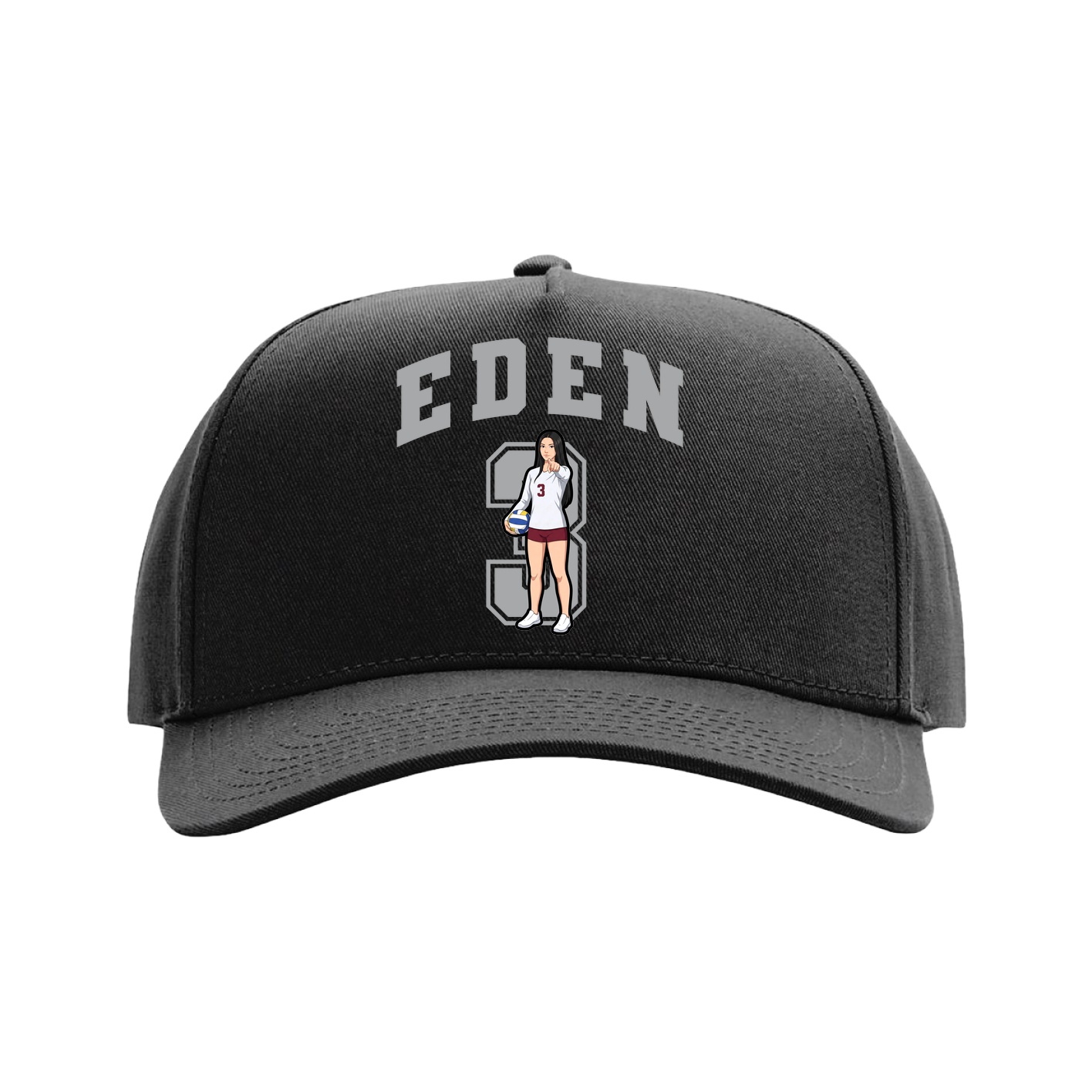 Full Fabric Five-Panel Champ Cap — Number in Black