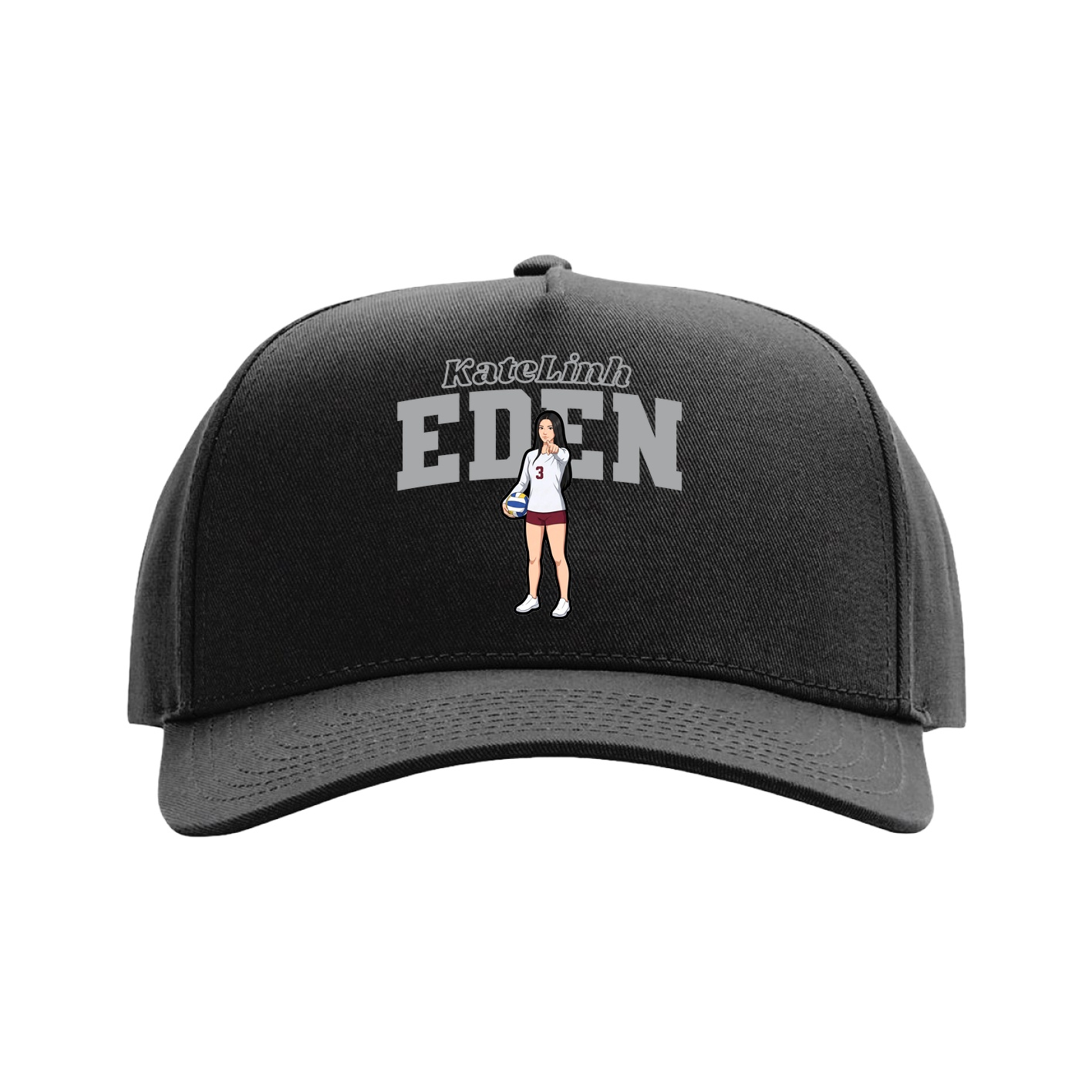 Full Fabric Five-Panel Champ Cap — Name Arch in Black